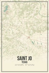 Retro US city map of Saint Jo, Texas. Vintage street map.