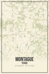 Retro US city map of Montague, Texas. Vintage street map.