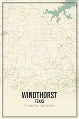 Fototapeta na wymiar Retro US city map of Windthorst, Texas. Vintage street map.