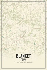 Retro US city map of Blanket, Texas. Vintage street map.