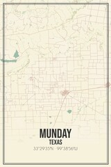 Retro US city map of Munday, Texas. Vintage street map.
