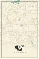 Retro US city map of Olney, Texas. Vintage street map.