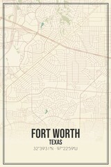 Fototapeta na wymiar Retro US city map of Fort Worth, Texas. Vintage street map.
