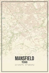 Retro US city map of Mansfield, Texas. Vintage street map.