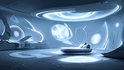 Obraz na płótnie Canvas The bedroom of a spaceship. Concept of a futuristic bedroom.