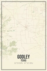 Retro US city map of Godley, Texas. Vintage street map.