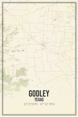 Fototapeta premium Retro US city map of Godley, Texas. Vintage street map.
