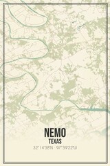 Retro US city map of Nemo, Texas. Vintage street map.