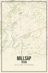Retro US city map of Millsap, Texas. Vintage street map.