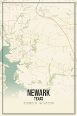 Retro US city map of Newark, Texas. Vintage street map.