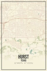 Retro US city map of Hurst, Texas. Vintage street map.