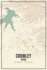 Retro US city map of Crowley, Texas. Vintage street map.