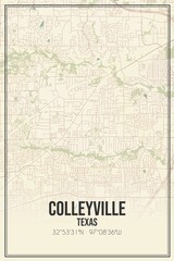Retro US city map of Colleyville, Texas. Vintage street map.