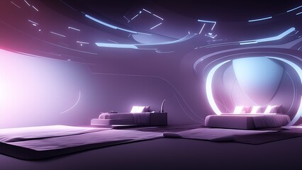 Obraz na płótnie Canvas The bedroom of a spaceship. Concept of a futuristic bedroom.