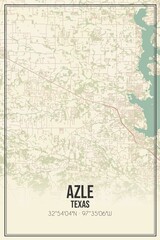 Retro US city map of Azle, Texas. Vintage street map.