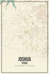 Retro US city map of Joshua, Texas. Vintage street map.