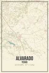 Retro US city map of Alvarado, Texas. Vintage street map.