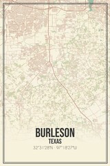 Retro US city map of Burleson, Texas. Vintage street map.
