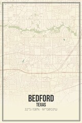 Retro US city map of Bedford, Texas. Vintage street map.