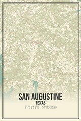 Retro US city map of San Augustine, Texas. Vintage street map.