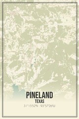 Retro US city map of Pineland, Texas. Vintage street map.