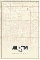 Retro US city map of Arlington, Texas. Vintage street map.