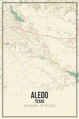 Retro US city map of Aledo, Texas. Vintage street map.