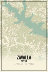 Retro US city map of Zavalla, Texas. Vintage street map.