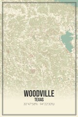 Retro US city map of Woodville, Texas. Vintage street map.