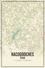 Retro US city map of Nacogdoches, Texas. Vintage street map.