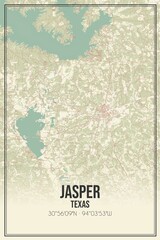 Retro US city map of Jasper, Texas. Vintage street map.
