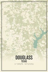 Retro US city map of Douglass, Texas. Vintage street map.
