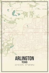 Retro US city map of Arlington, Texas. Vintage street map.