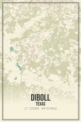 Retro US city map of Diboll, Texas. Vintage street map.