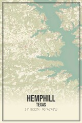 Retro US city map of Hemphill, Texas. Vintage street map.
