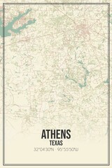 Retro US city map of Athens, Texas. Vintage street map.