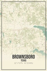 Retro US city map of Brownsboro, Texas. Vintage street map.