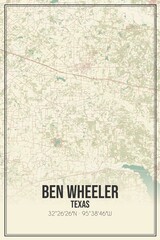 Retro US city map of Ben Wheeler, Texas. Vintage street map.