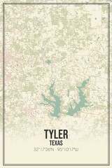 Retro US city map of Tyler, Texas. Vintage street map.