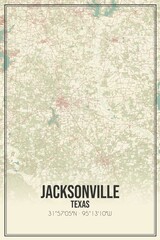 Retro US city map of Jacksonville, Texas. Vintage street map.