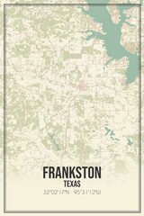 Retro US city map of Frankston, Texas. Vintage street map.