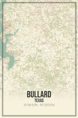 Retro US city map of Bullard, Texas. Vintage street map.