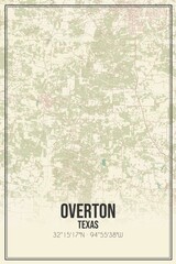 Retro US city map of Overton, Texas. Vintage street map.