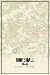 Retro US city map of Marshall, Texas. Vintage street map.