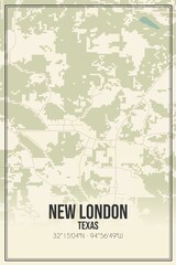 Retro US city map of New London, Texas. Vintage street map.