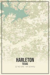 Retro US city map of Harleton, Texas. Vintage street map.