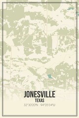 Retro US city map of Jonesville, Texas. Vintage street map.