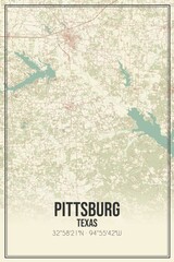 Retro US city map of Pittsburg, Texas. Vintage street map.