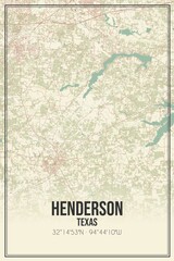 Retro US city map of Henderson, Texas. Vintage street map.