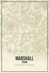 Retro US city map of Marshall, Texas. Vintage street map.